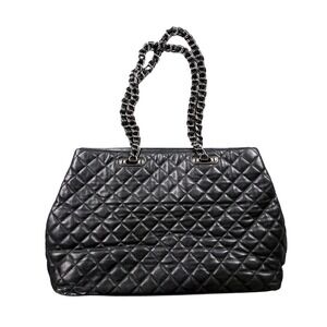 Ann Taylor Black Quilted Leather Shoulder Bag Chain Strap Large Tote